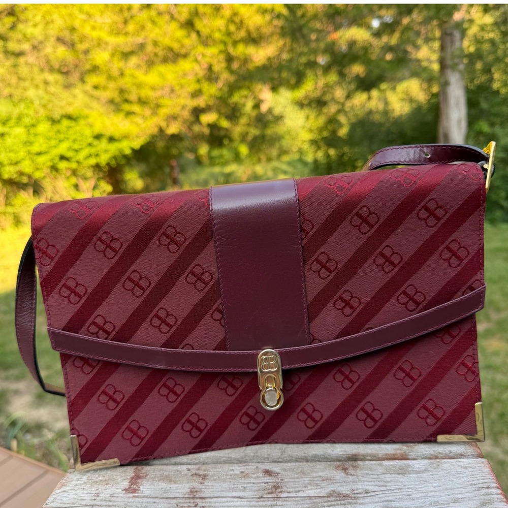 Balenciagaโ Bordeaux Vintage Burgundy Monogram Crossbody Designer Rare Authentic